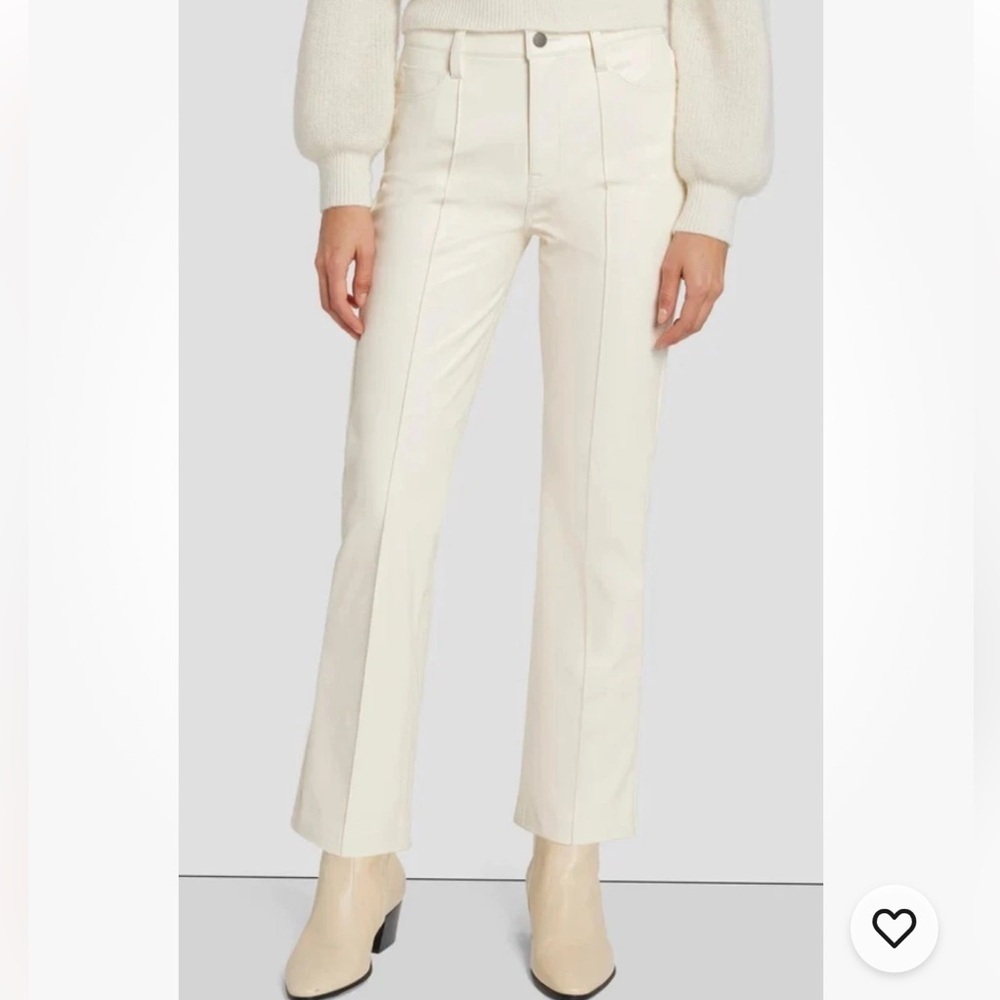 7 For All Mankind Sz 27 Cream High Waist Slim Kick Flare Faux Leather Minimalist